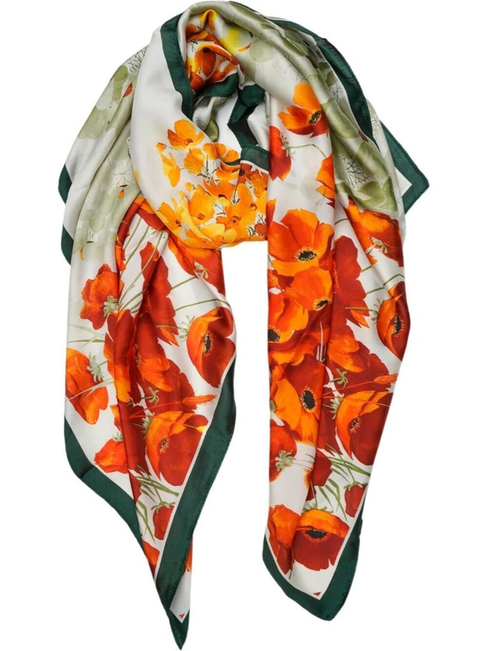 Women's Orange Yellow/Flora Long Skinny Silky Lightweight Sunscreen Shawls Wraps